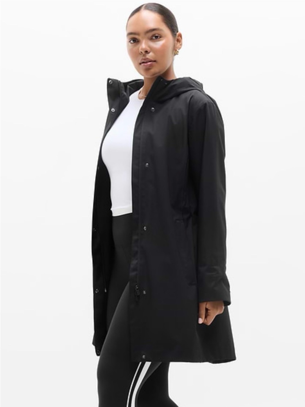 Athleta Rainout Ridge Long Trench Coat size M Black